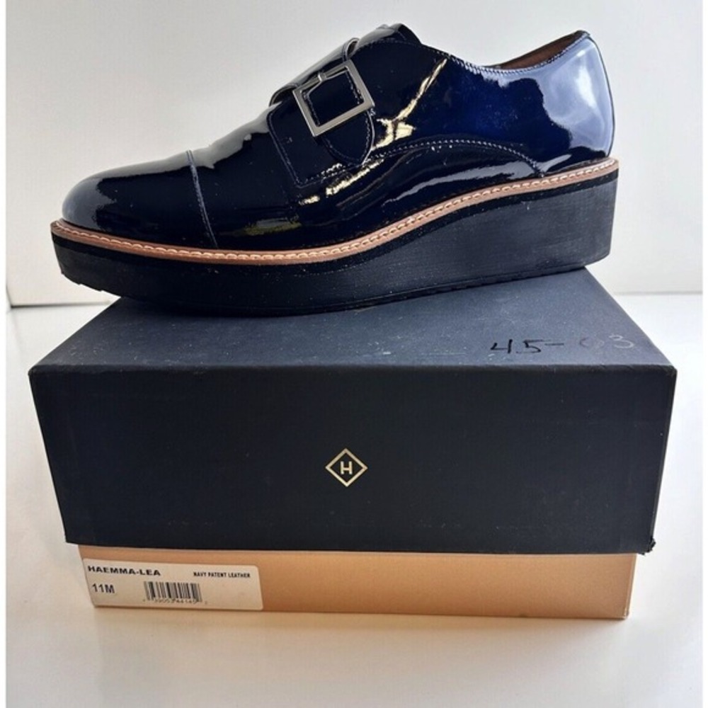 Halogen Haemma-Lea Navy Patent Leather Monk Strap Platform Loafers 11M 45-03‎ - Picture 2 of 15